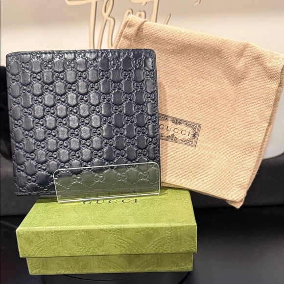Gucci Other - ‼️SALE‼️ Gucci - Men’s Navy Mini GG Embossed Leather Wallet w/Dusty, Box & COA